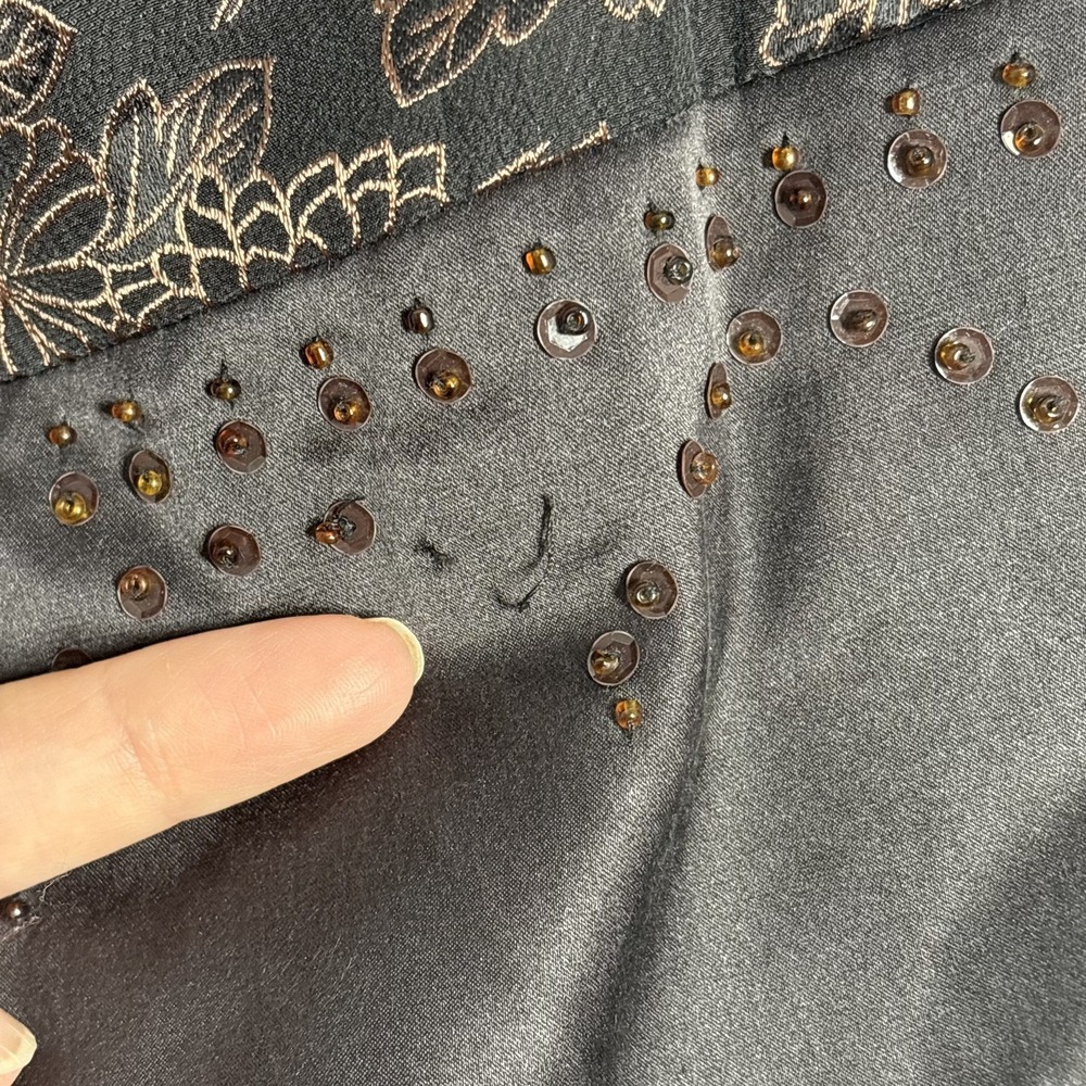 VTG Monsoon Womens Embellished Oriental Top Size 10 Brown Y2K Floral Silk Blend - Picture 11 of 13